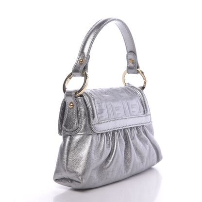 Fendi Metallic Calfskin FF Embossed Mini Chef Shoulder Bag Argento 3 of 11