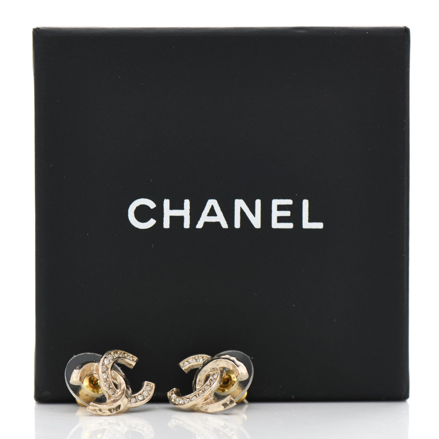 Textured Metal Crystal CC Earrings Gold