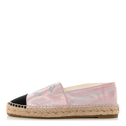 Chanel Laminated Lambskin Grosgrain Embroidered CC Espadrilles 40 Pink Silver Black 1 of 13