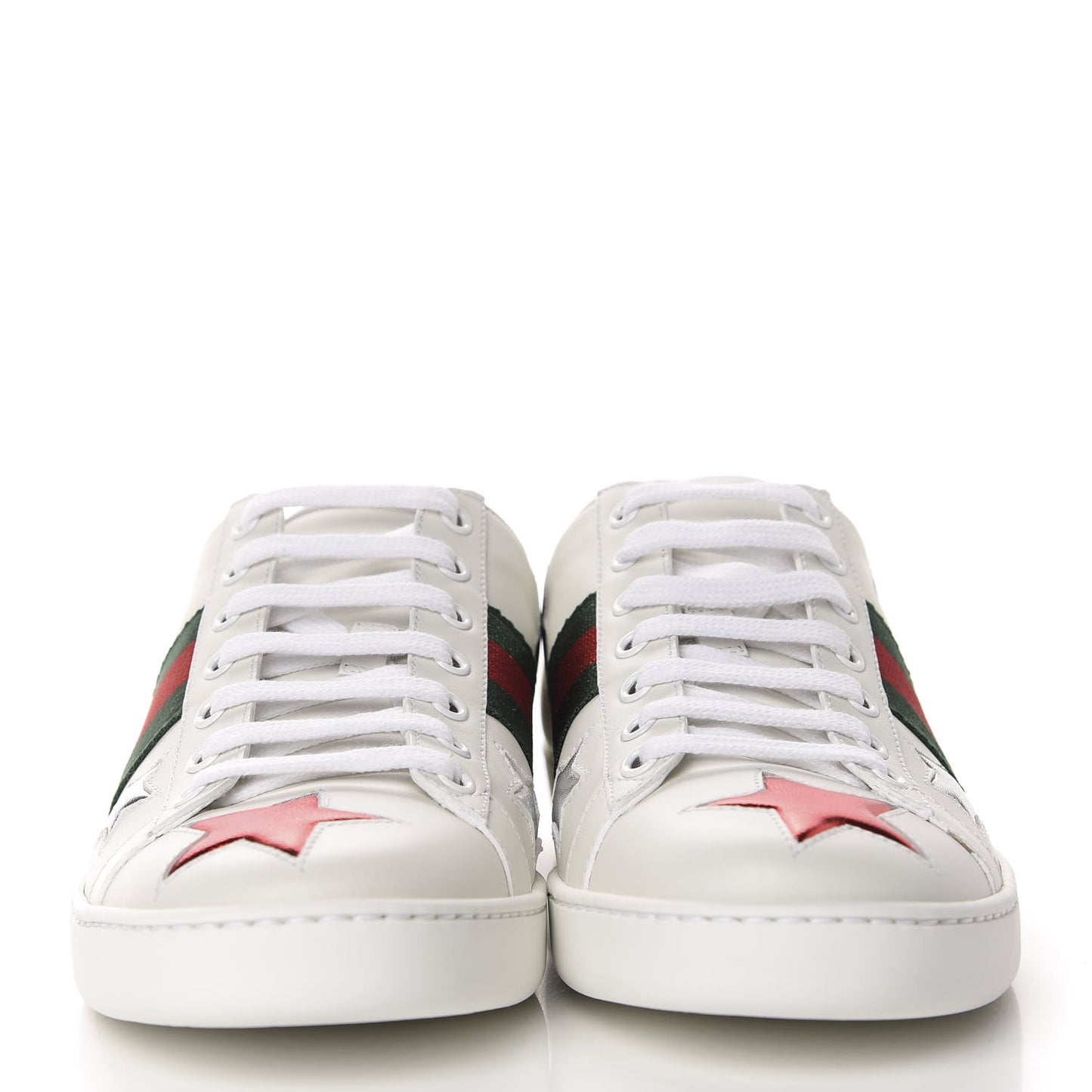 Calfskin Ayers Web Star Embroidered Womens Ace Sneakers 38.5 White Multi