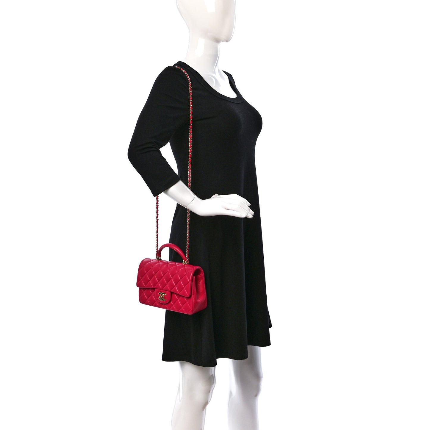 Lambskin Quilted Mini Top Handle Rectangular Flap Dark Pink