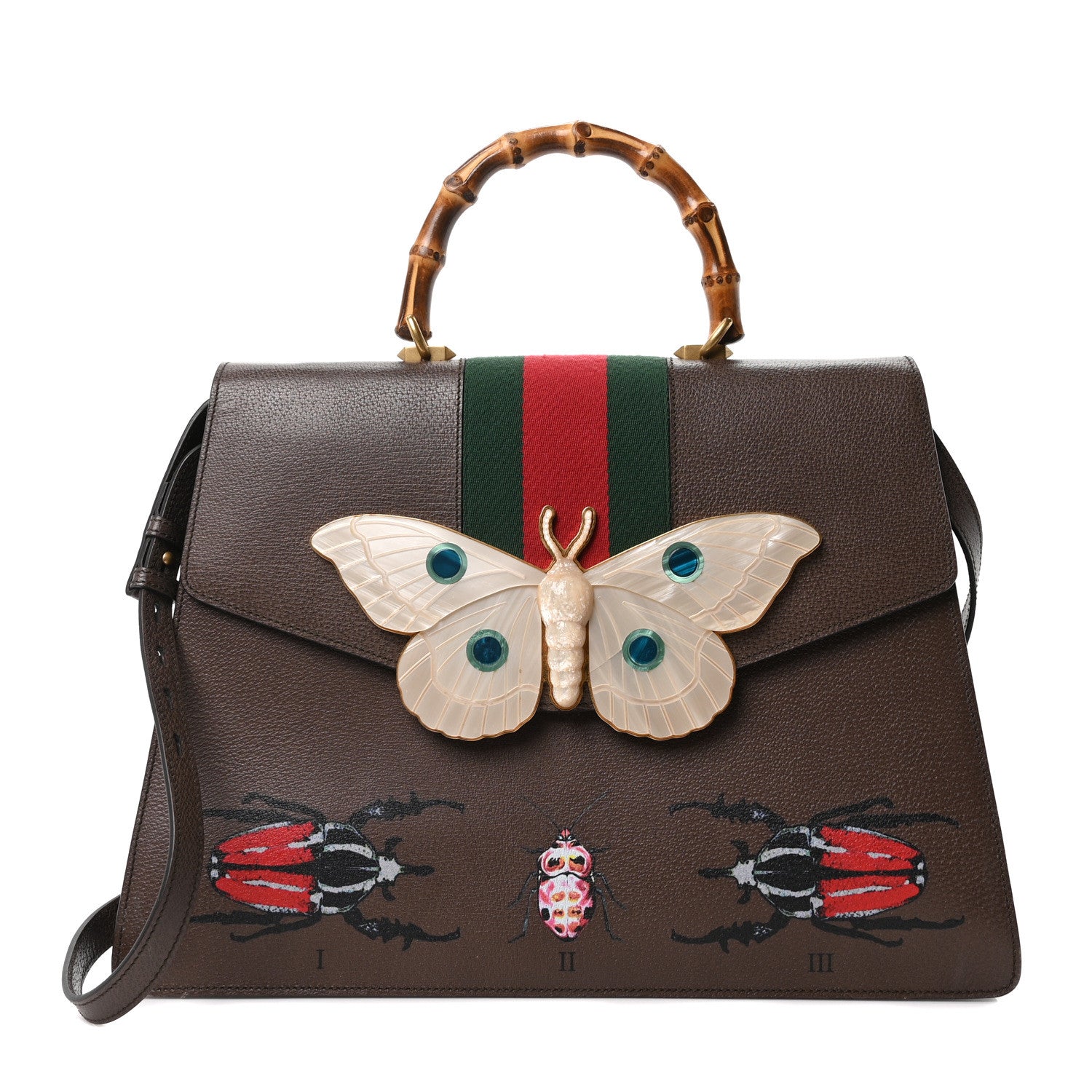 Gucci Calfskin Bamboo Web Falena Moth Top Handle Bag Brown 1 of 10