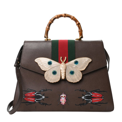 Gucci Calfskin Bamboo Web Falena Moth Top Handle Bag Brown 1 of 10