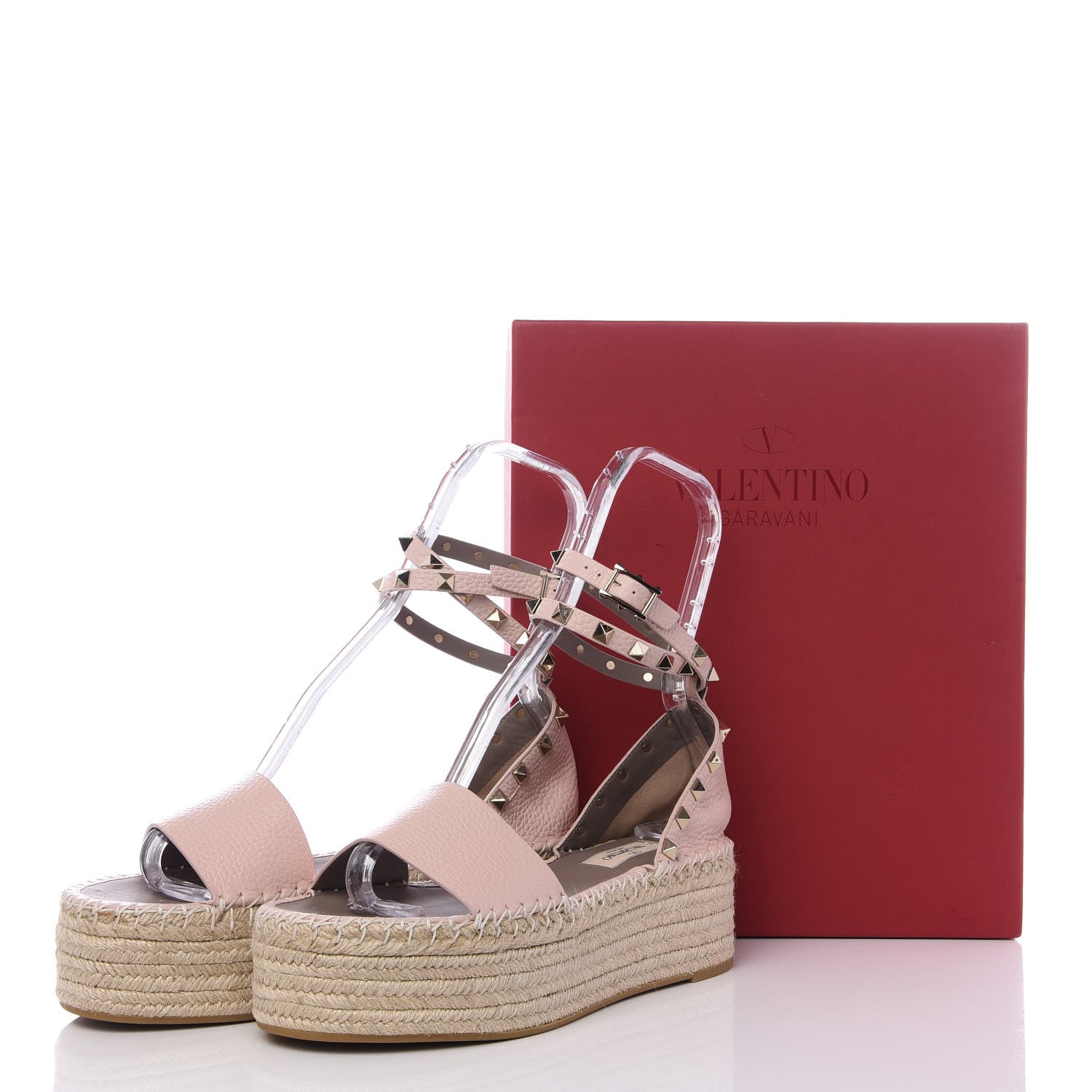 Valentino Garavani Grained Calfskin Rockstud Ankle Wrap Espadrille Flatform Sandals 39 Rose Quartz 10 of 10