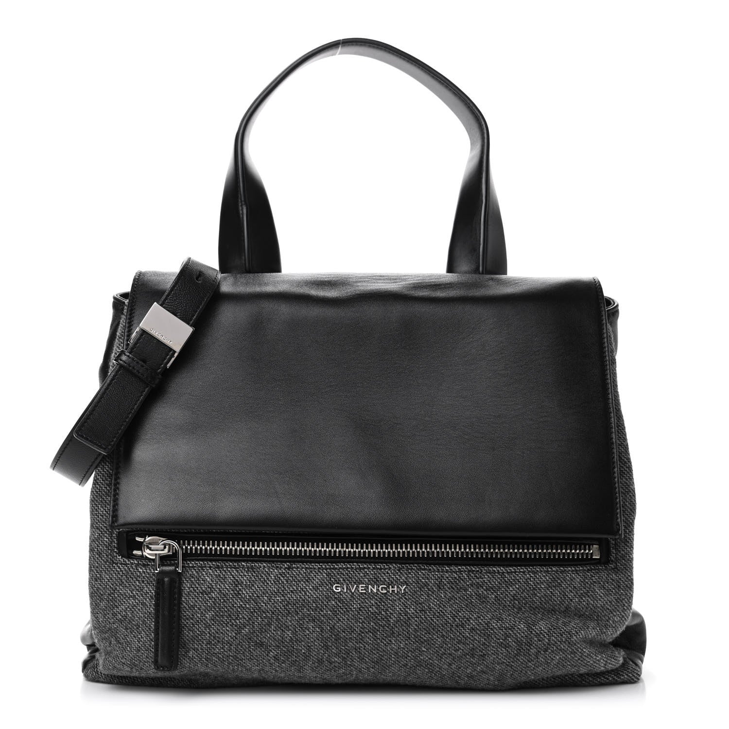 Givenchy Tweed Wool Calfskin Medium Pandora Pure Flap Bag Dark Grey Black 1 of 4