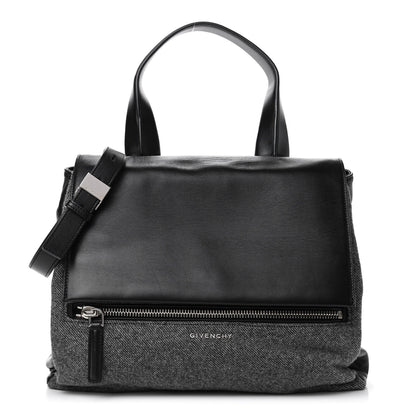 Givenchy Tweed Wool Calfskin Medium Pandora Pure Flap Bag Dark Grey Black 1 of 4