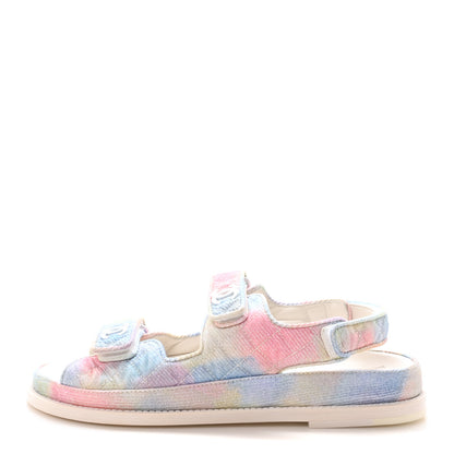 Chanel Printed Fabric Quilted Dad Sandals 40.5 Green Pink Blue 1 of 8
