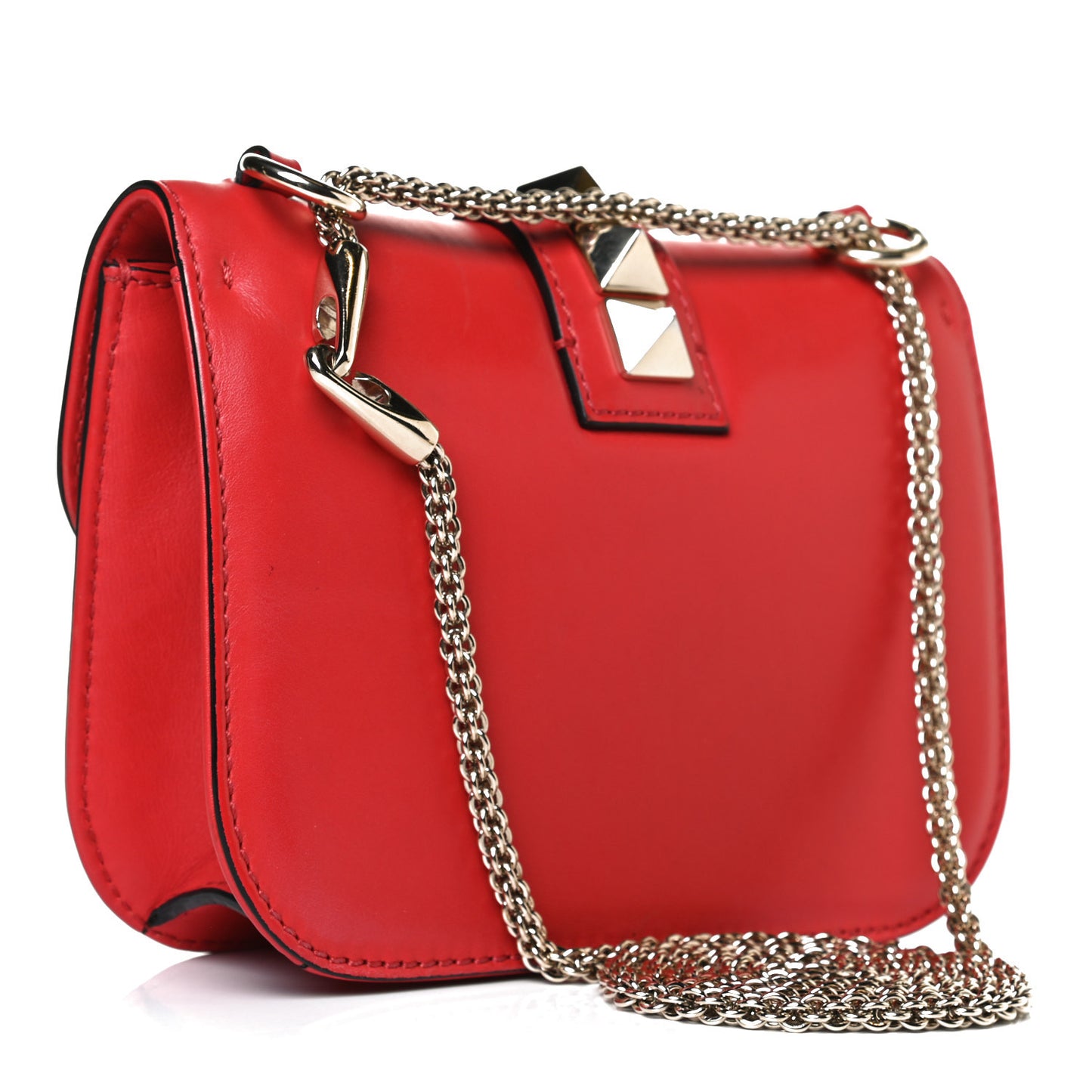 Vitello Small Glam Lock Rockstud Flap Red
