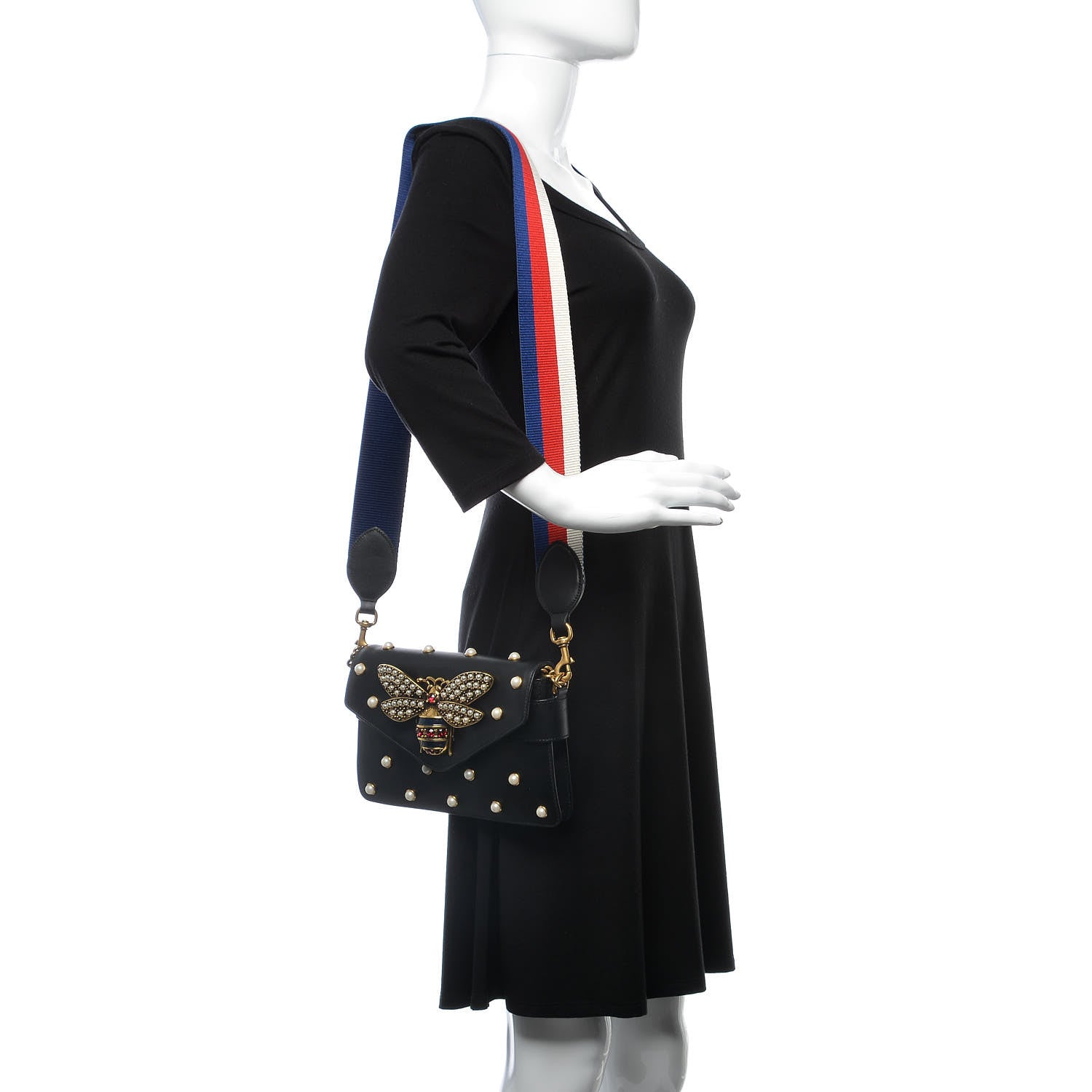 Gucci Nappa Pearl Studded Mini Queen Margaret Broadway Shoulder Bag Black 2 of 9
