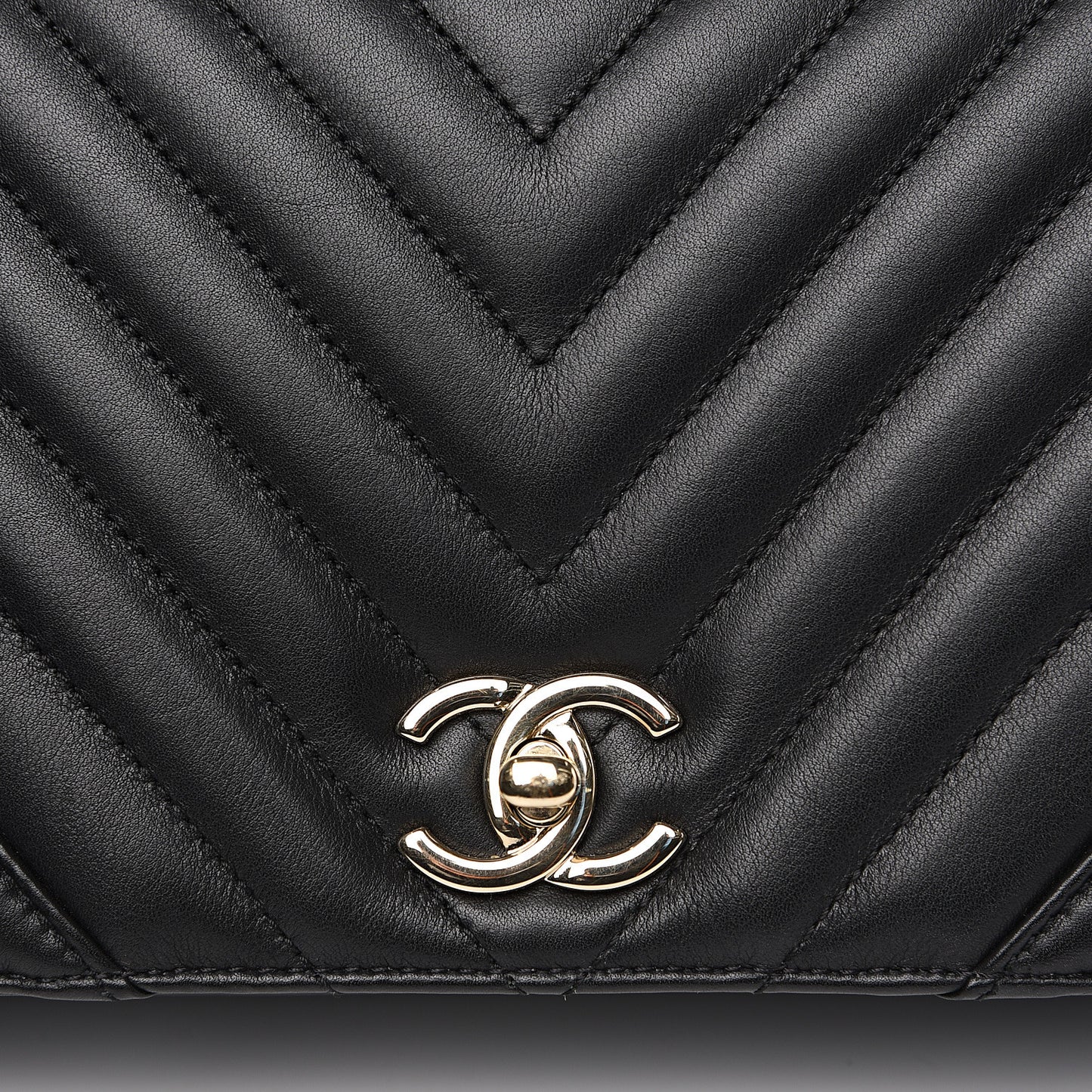 Calfskin Chevron Quilted Statement Flap Black