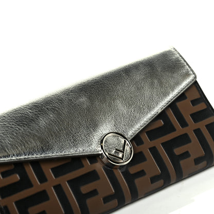 Fendi Vitello Soft Catalan Mirror F is Fendi Bi-Color FF 1974 Embossed Continental Envelope Wallet Maya Black Argento 5 of 5