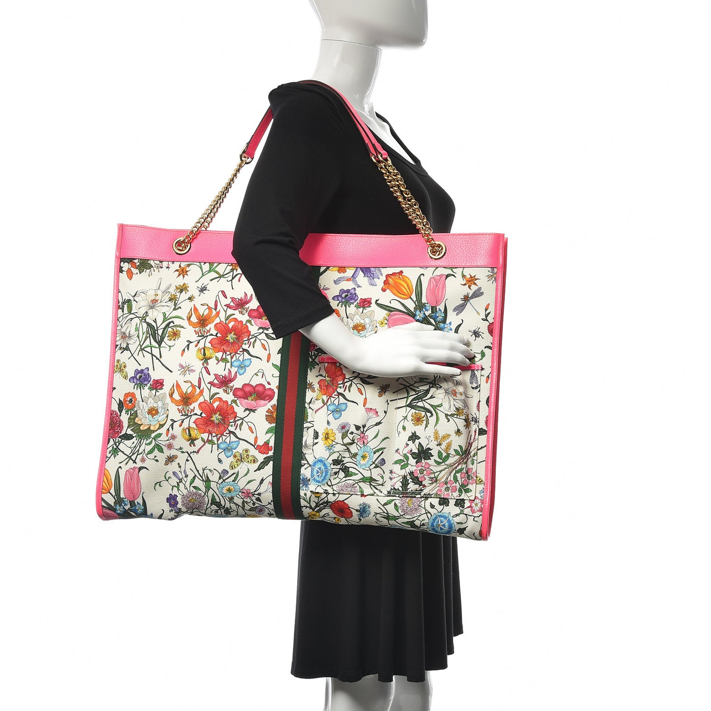 Canvas Flora Maxi Rajah Chain Tote Fluorescent Fuchsia