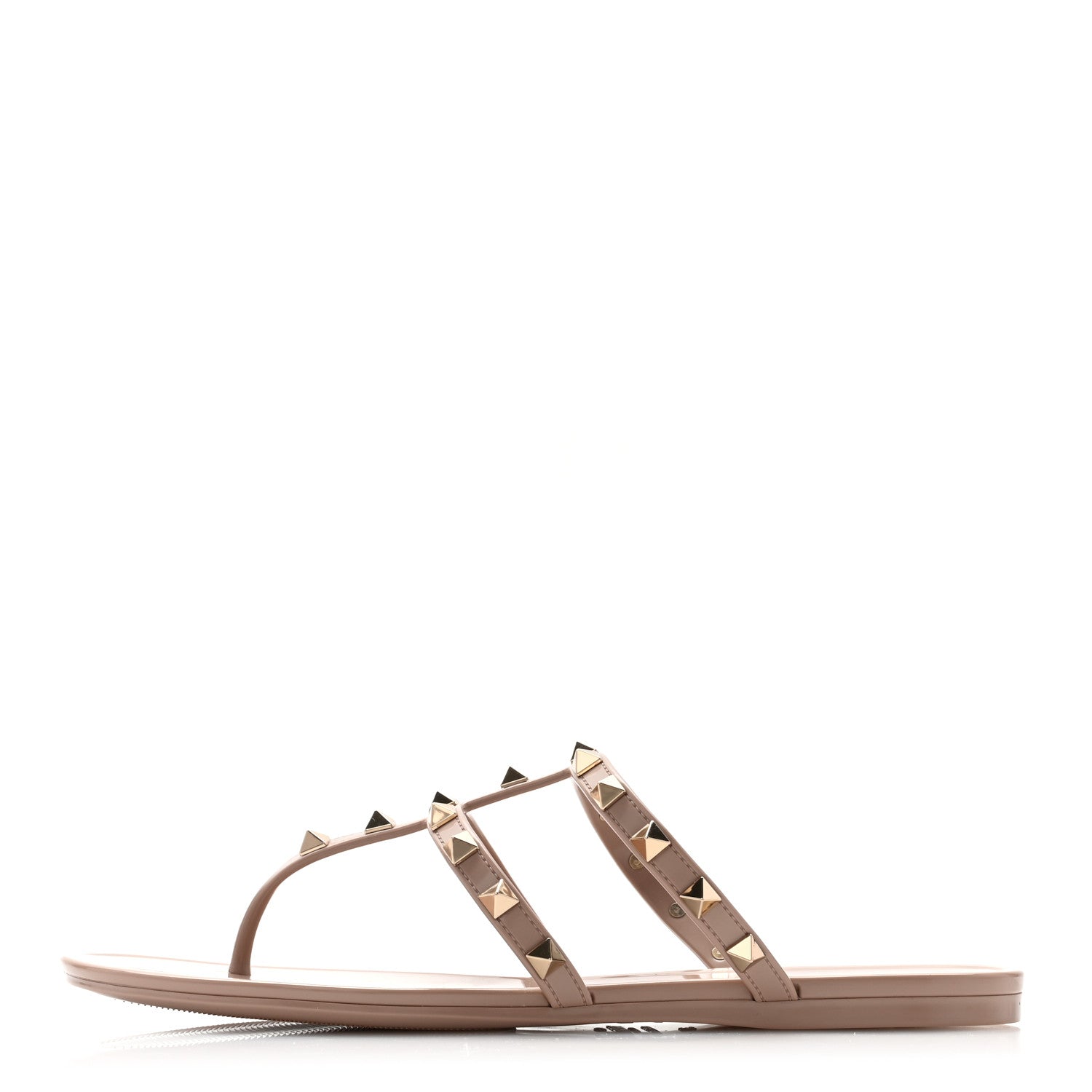 Valentino Garavani PVC Jelly Rockstud Caged Flat Thong Sandals 38 Poudre 1 of 7