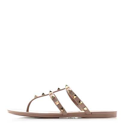 Valentino Garavani PVC Jelly Rockstud Caged Flat Thong Sandals 38 Poudre 1 of 7
