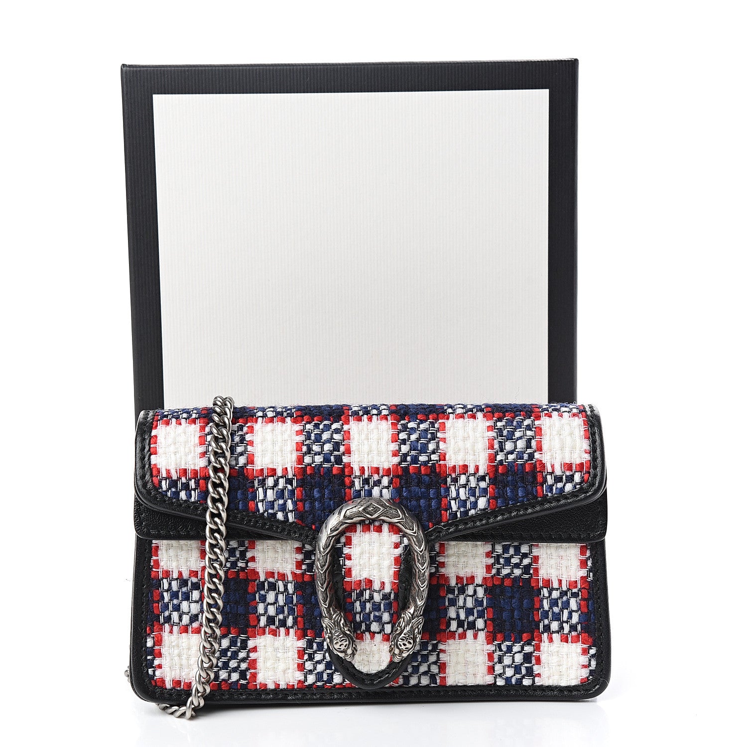 Gucci Vintage Tweed Check Super Mini Dionysus Shoulder Bag White Hibiscus Red Marine 9 of 9