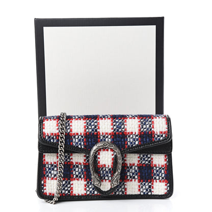 Gucci Vintage Tweed Check Super Mini Dionysus Shoulder Bag White Hibiscus Red Marine 9 of 9