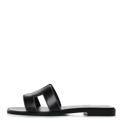 Hermes Box Calfskin Oran Sandals 35.5 Black 1 of 10