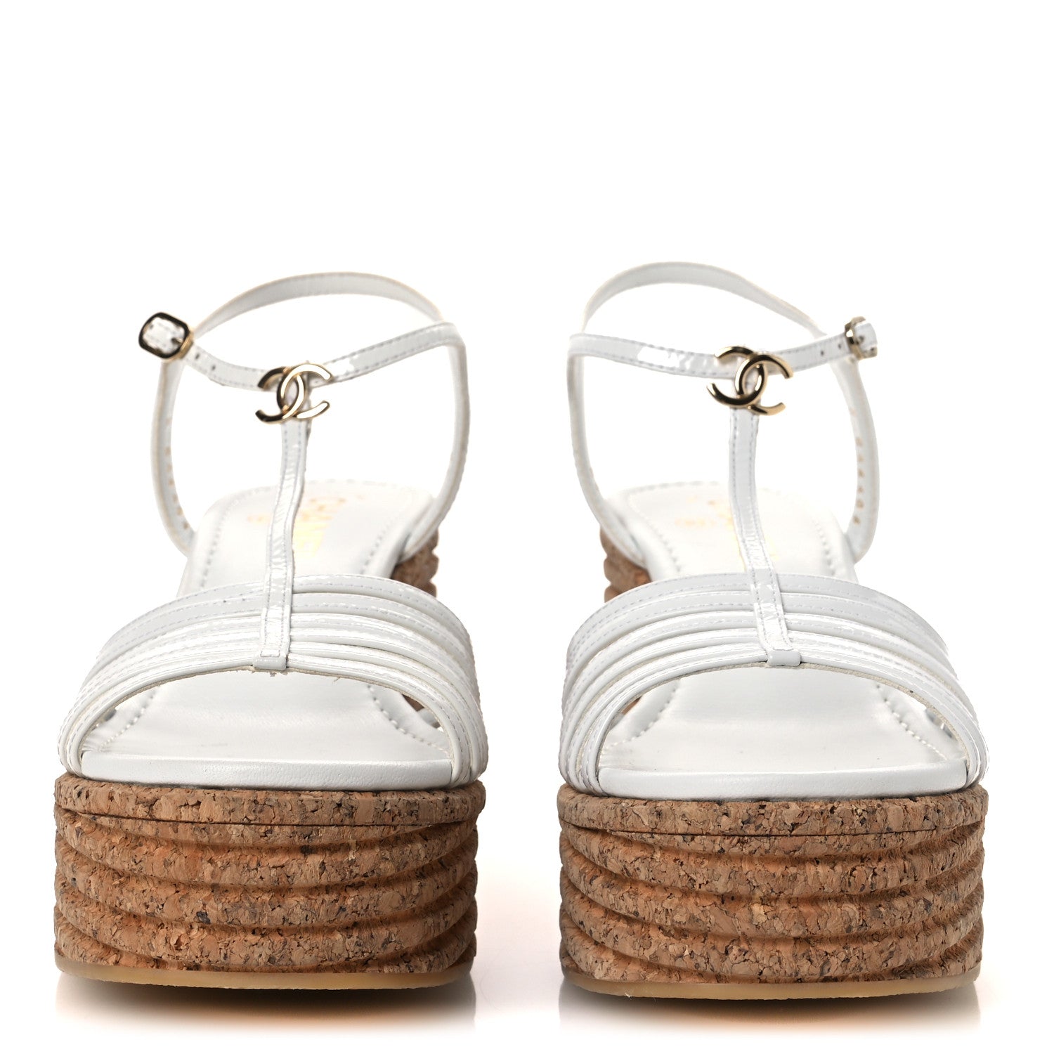 Chanel Patent Goatskin Cork CC Ankle Strap Platform Sandals 40 White 3 of 15