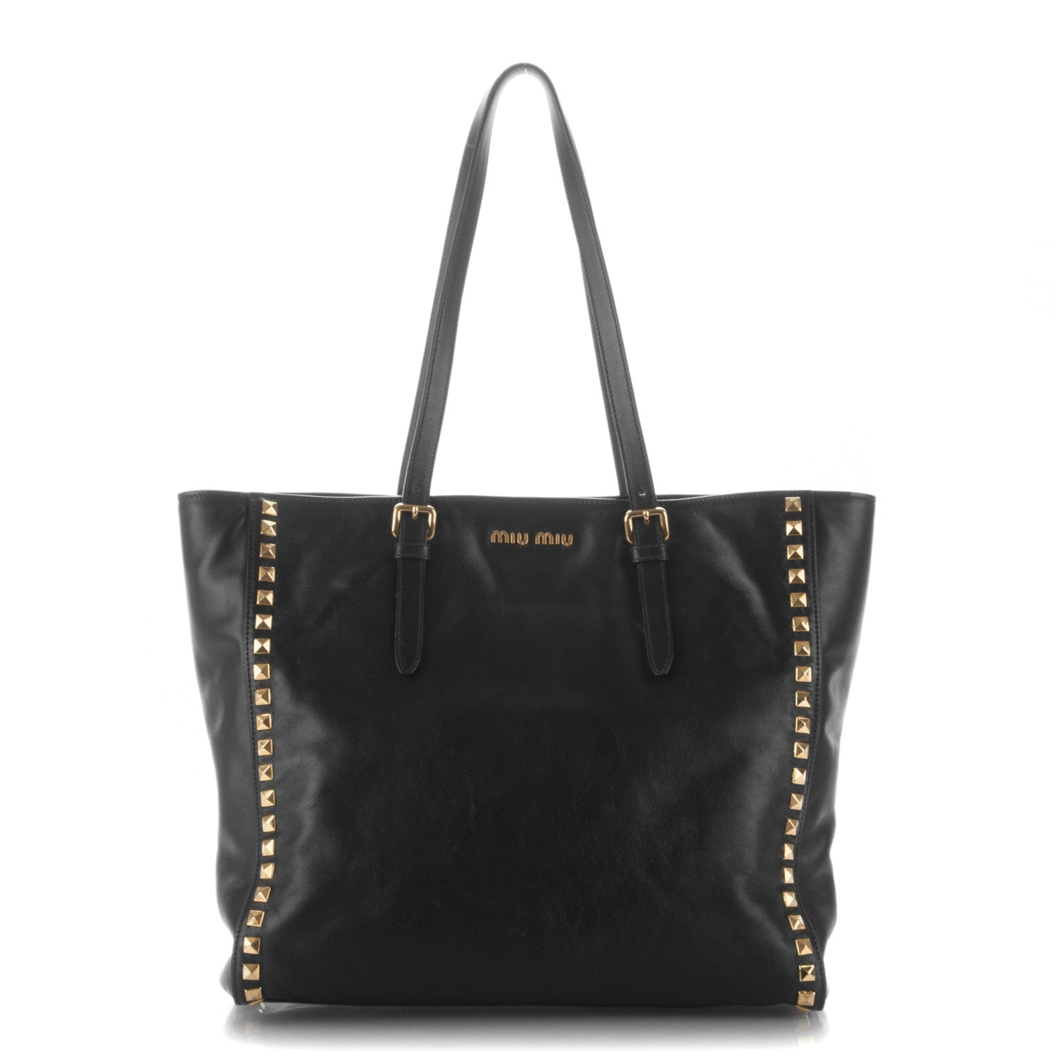 Miu Miu Soft Calf Studded Shopping Tote Nero Black 1 of 9