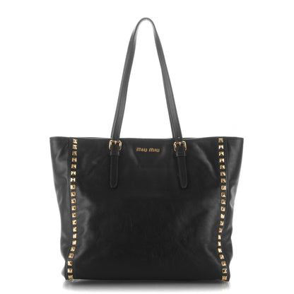 Miu Miu Soft Calf Studded Shopping Tote Nero Black 1 of 9