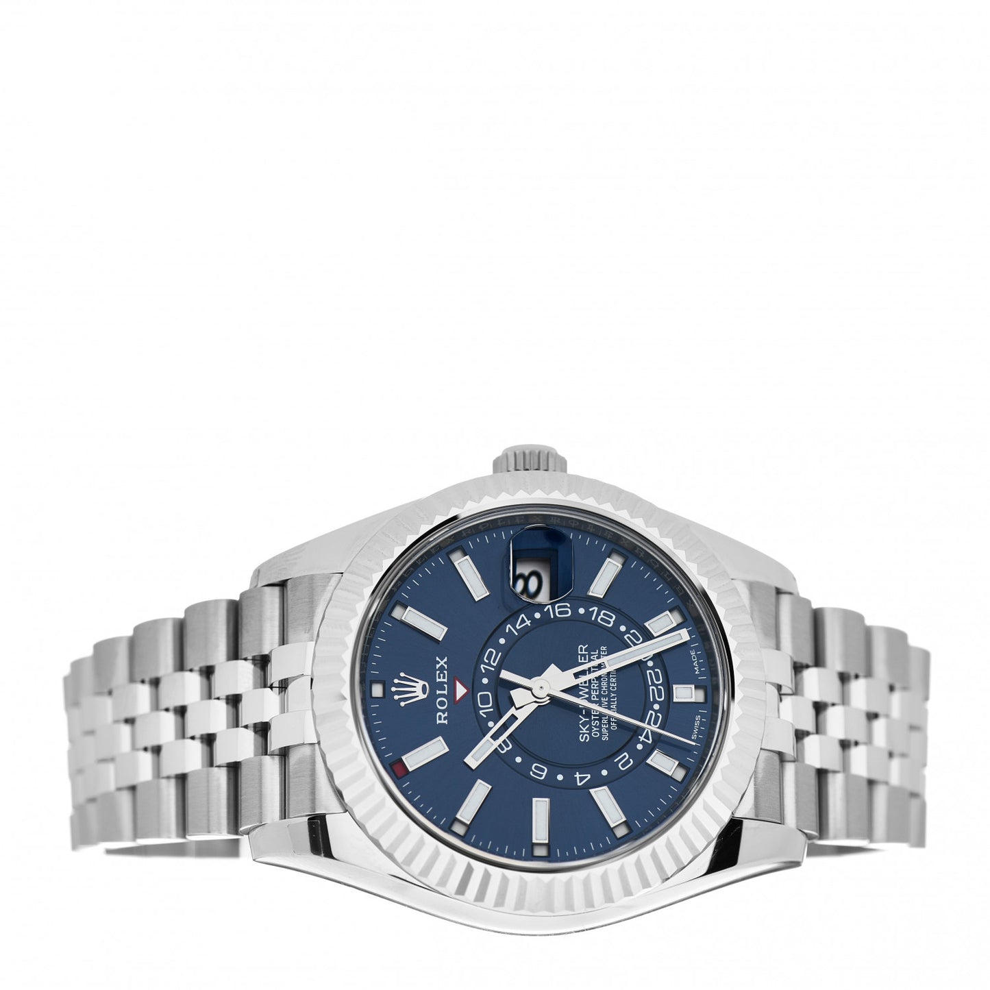Stainless Steel 18K White Gold 42mm Oyster Perpetual Sky-Dweller Watch Bright Blue 326934