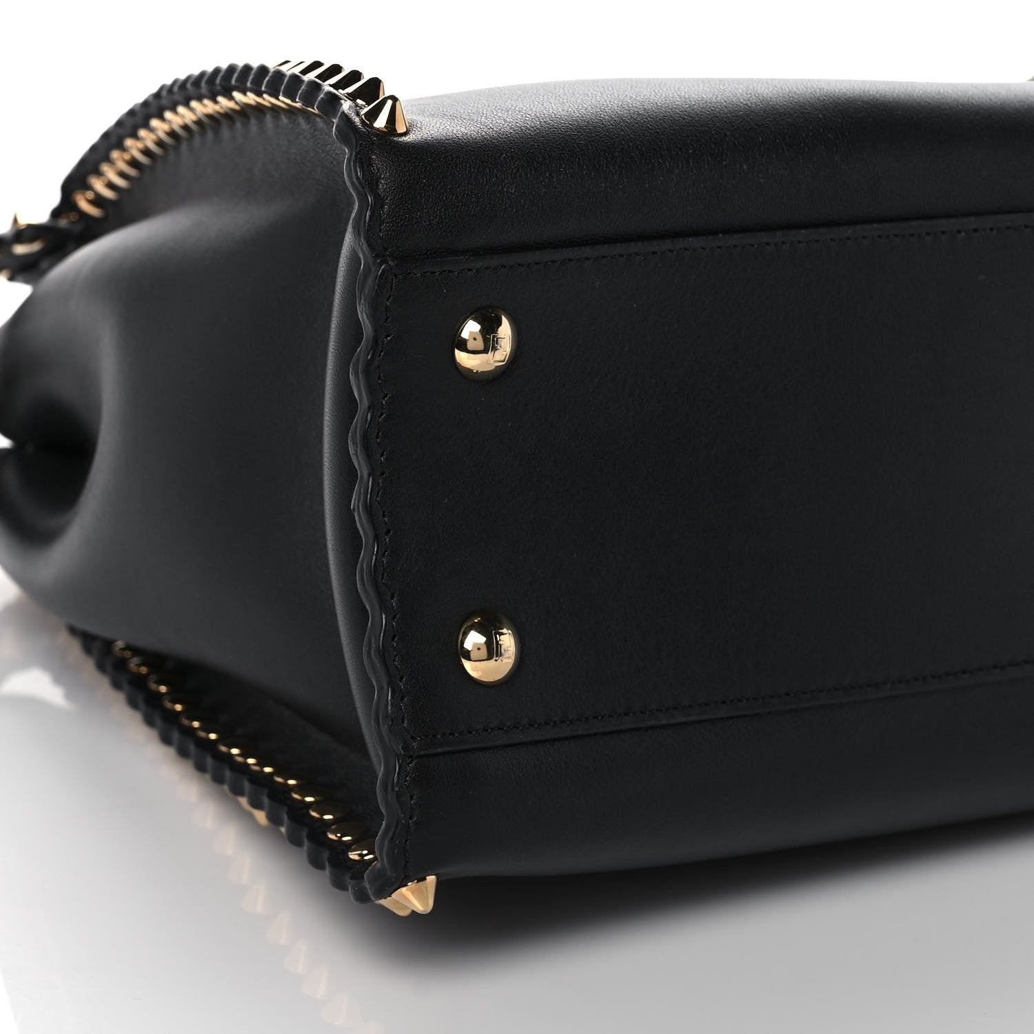 Fendi Vitello Seta Shiny Nappa Scalloped Studded Medium Peekaboo Iconic Satchel Black 8 of 11