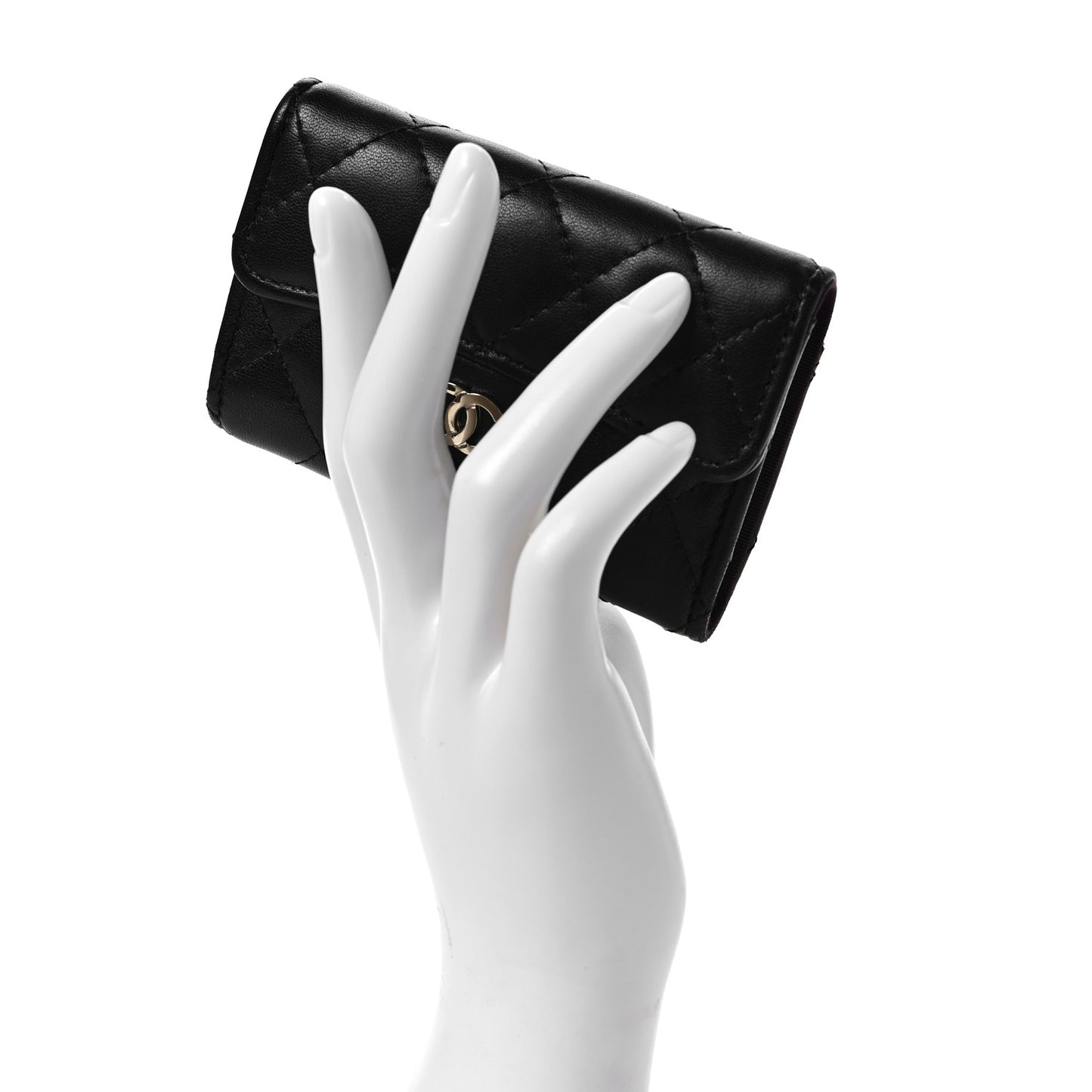 Lambskin Quilted 4 Key Holder Black