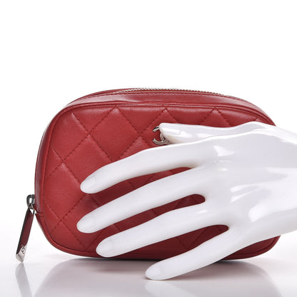 Chanel Lambskin Quilted Small Curvy Pouch Cosmetic Case Red 2 of 8