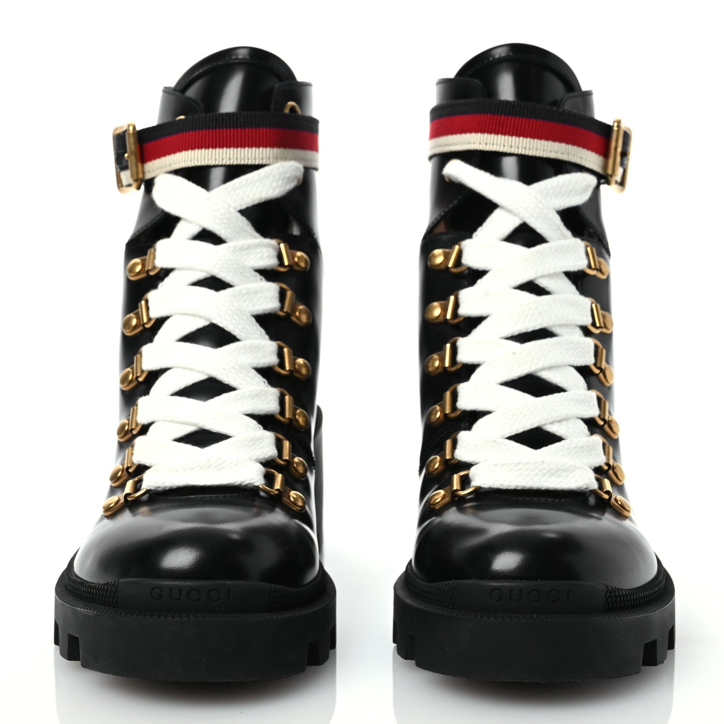 Calfskin Sylvie Web Lace Up Combat Boots 37 Black