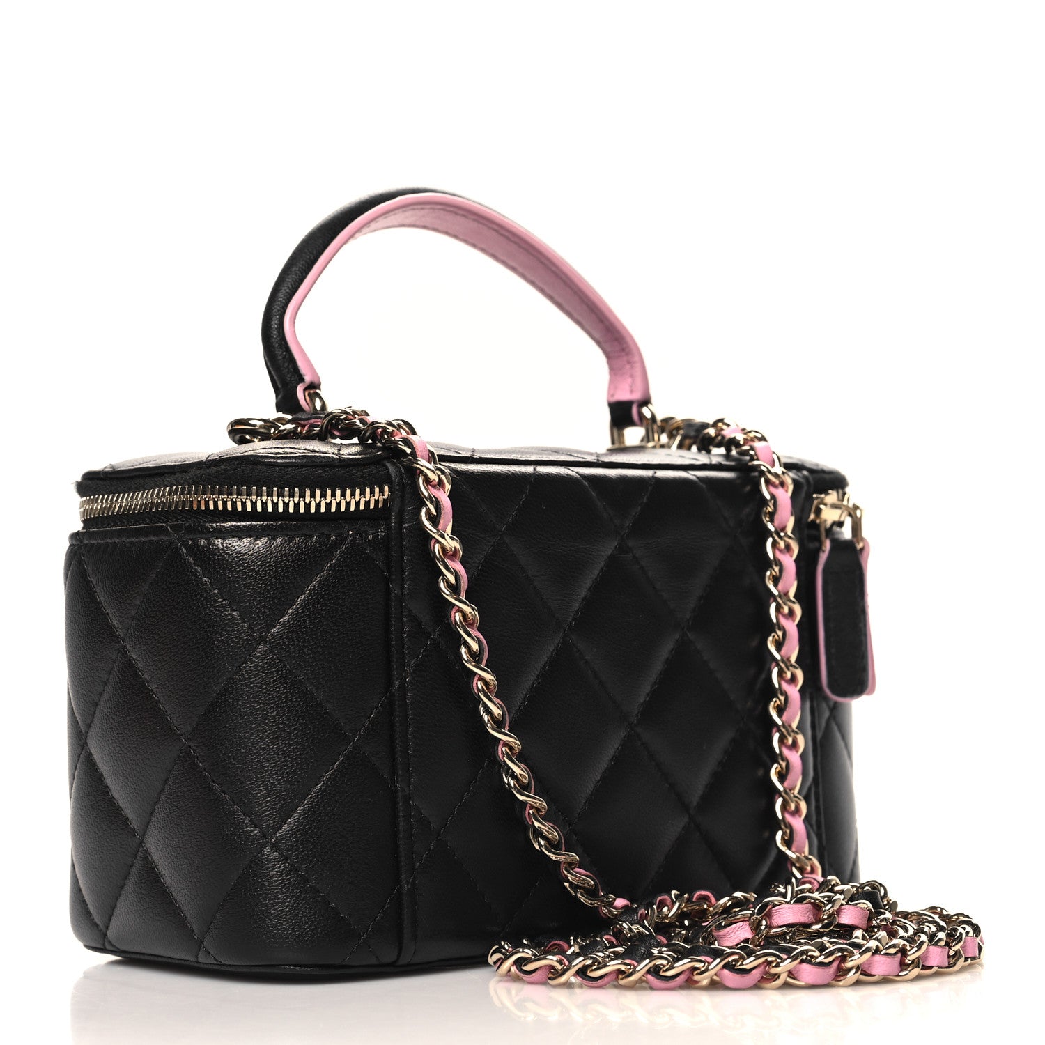 Chanel Lambskin Quilted Small Top Handle Vanity Case With Chain Black Lilac 3 of 11
