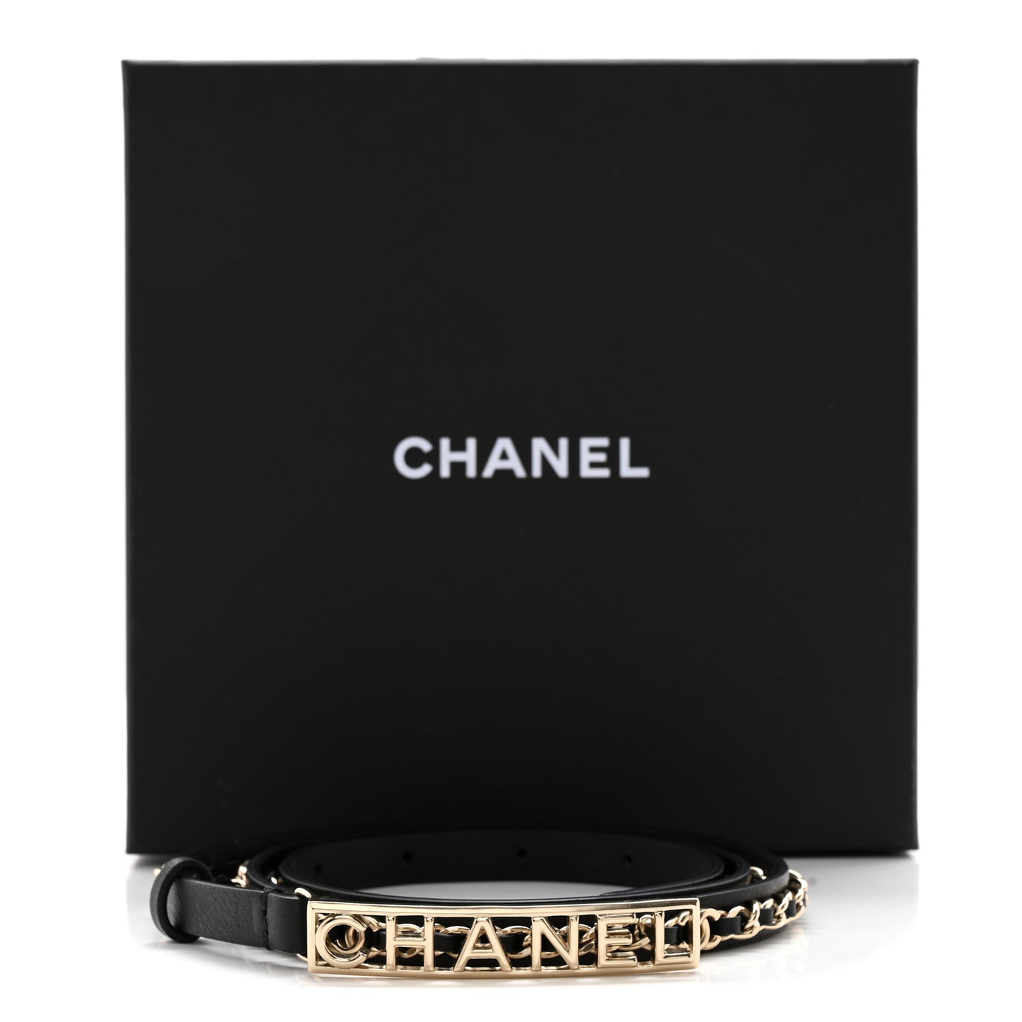 Calfskin Chain Logo Skinny Belt 85/34 Black