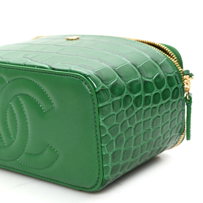 Chanel Calfskin Crocodile Embossed Exoticoco Small Top Handle Vanity Case With Chain Emerald 10 of 11