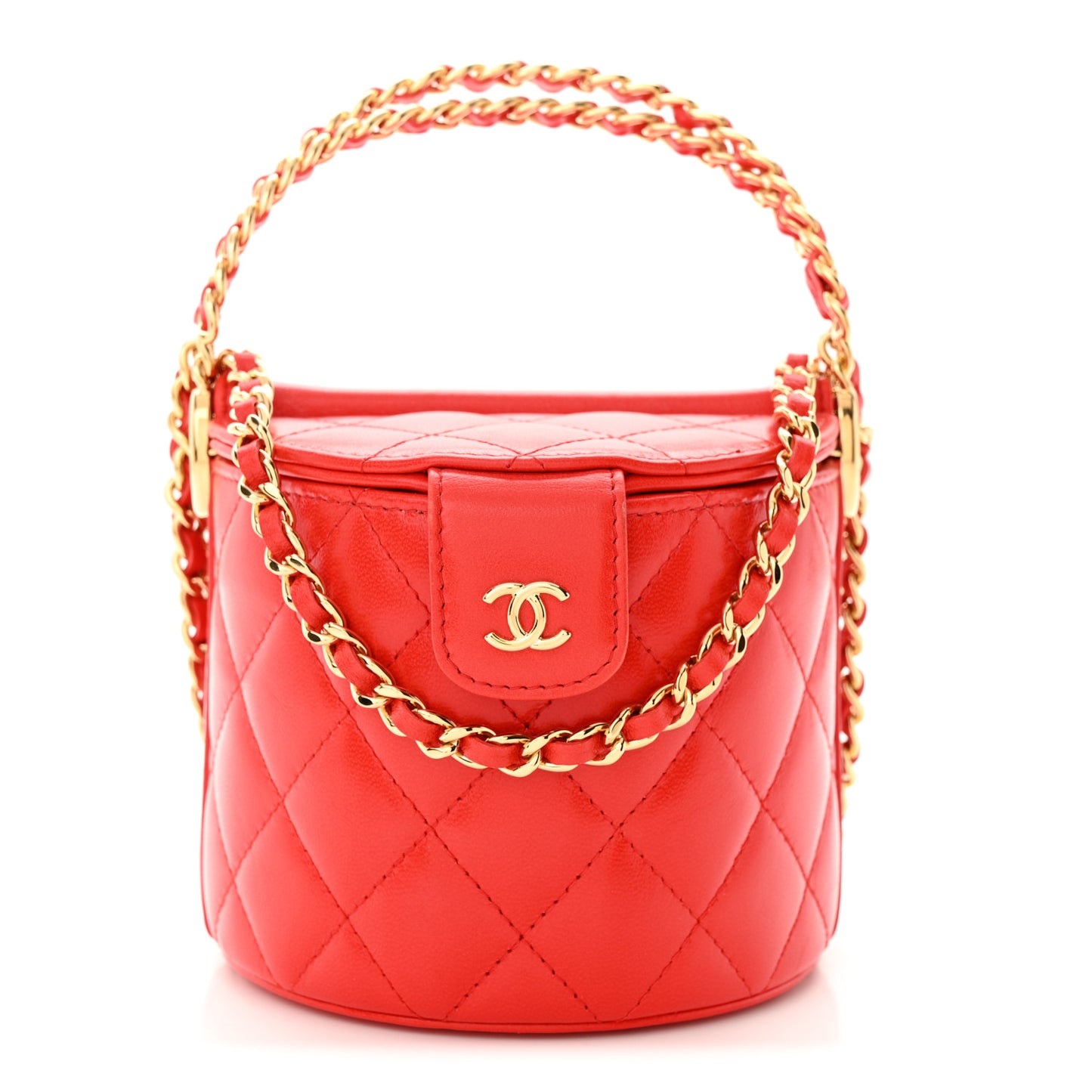 Lambskin Quilted Chain Top Handle Vanity With Chain Red
