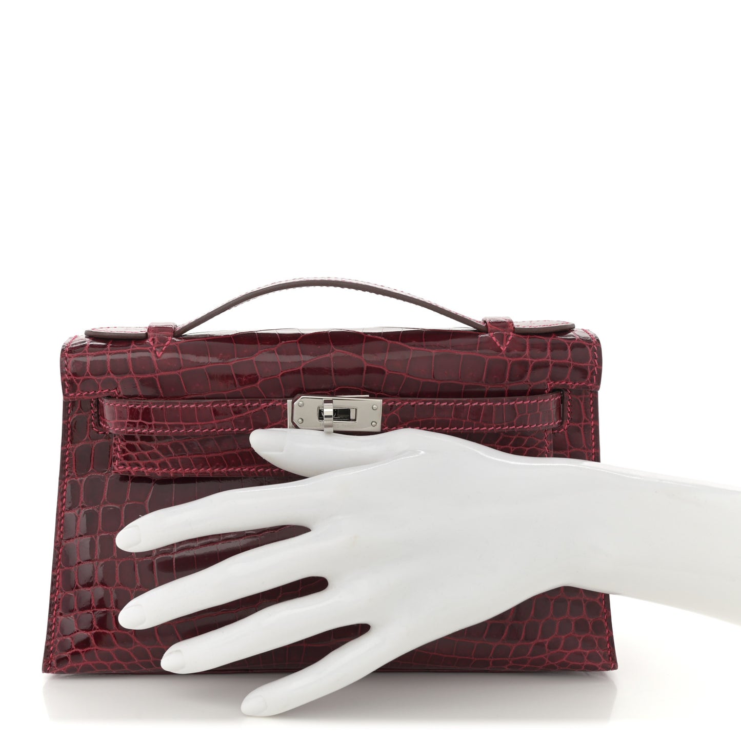 Shiny Niloticus Crocodile Kelly Pochette Rouge Vif