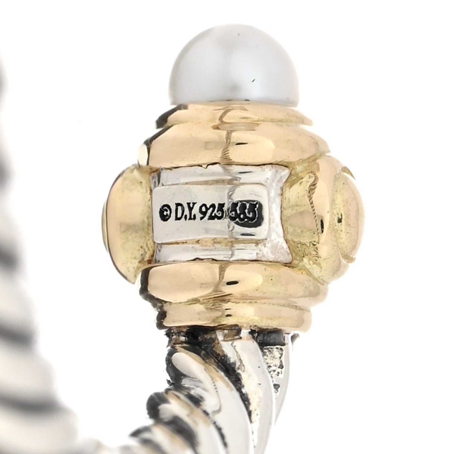 David Yurman Sterling Silver 14K Yellow Gold Diamond Freshwater Cultured Pearl Renaissance Ring 49 5 4 of 5