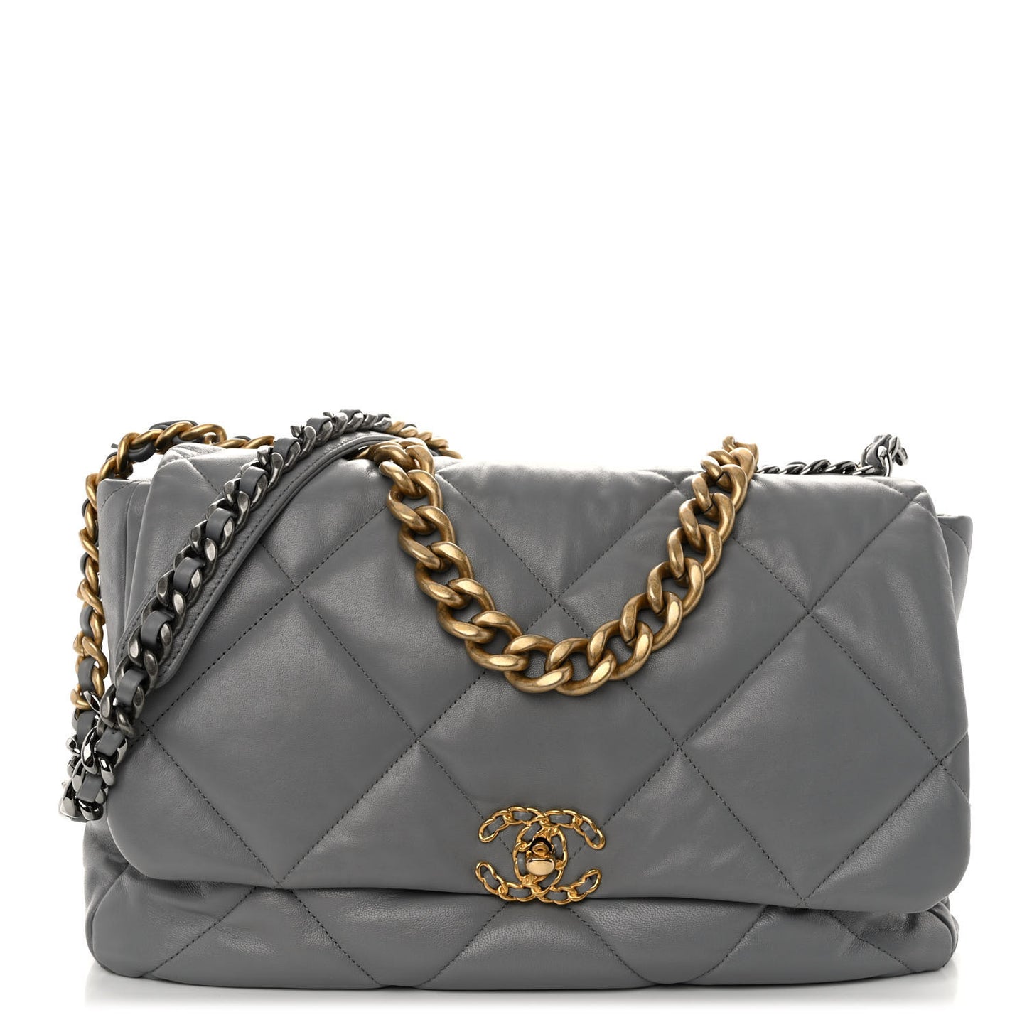 Lambskin Quilted Maxi Chanel 19 Flap Grey