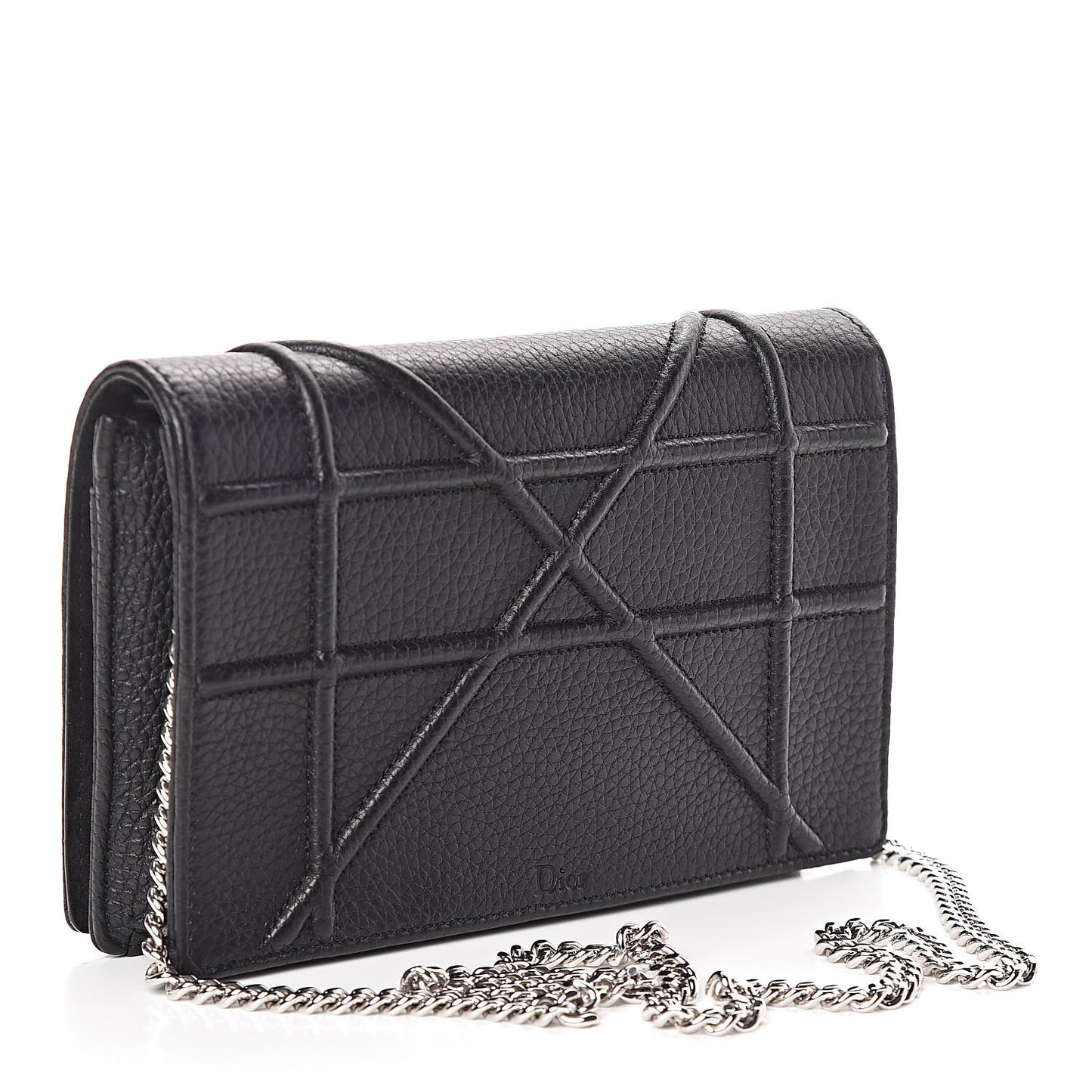 Grained Calfskin Diorama Wallet on Chain Pouch Black