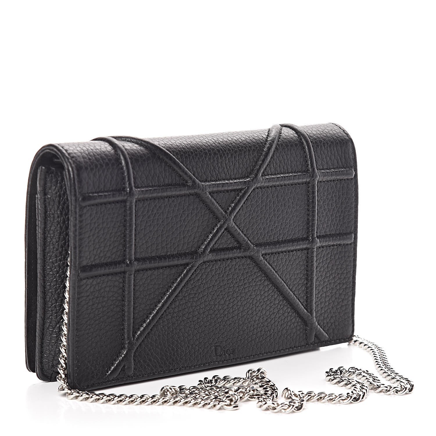 Christian Dior Grained Calfskin Diorama Wallet on Chain Pouch Black 3 of 8