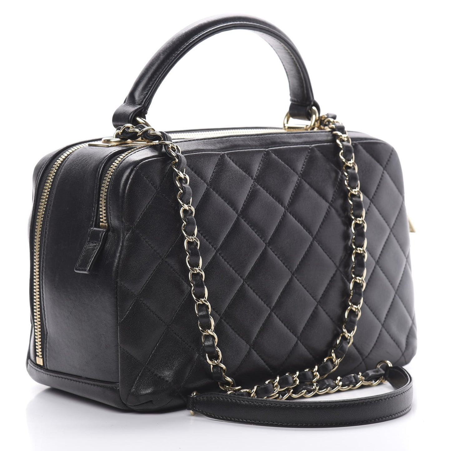 Lambskin Quilted Medium Trendy CC Bowling Bag Black