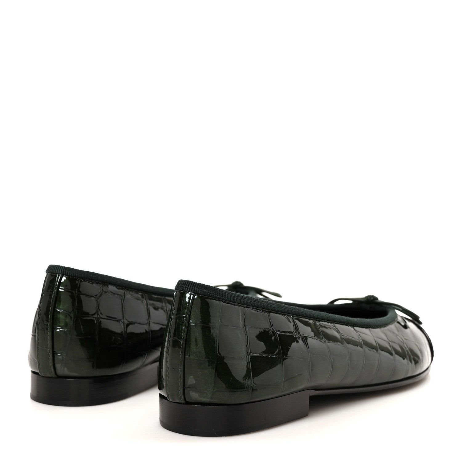 Chanel Patent Calfskin Crocodile Embossed Ballerina Flats 36.5 Dark Green Black 5 of 10