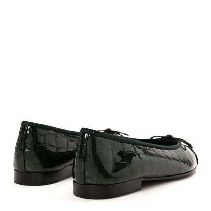 Chanel Patent Calfskin Crocodile Embossed Ballerina Flats 36.5 Dark Green Black 5 of 10