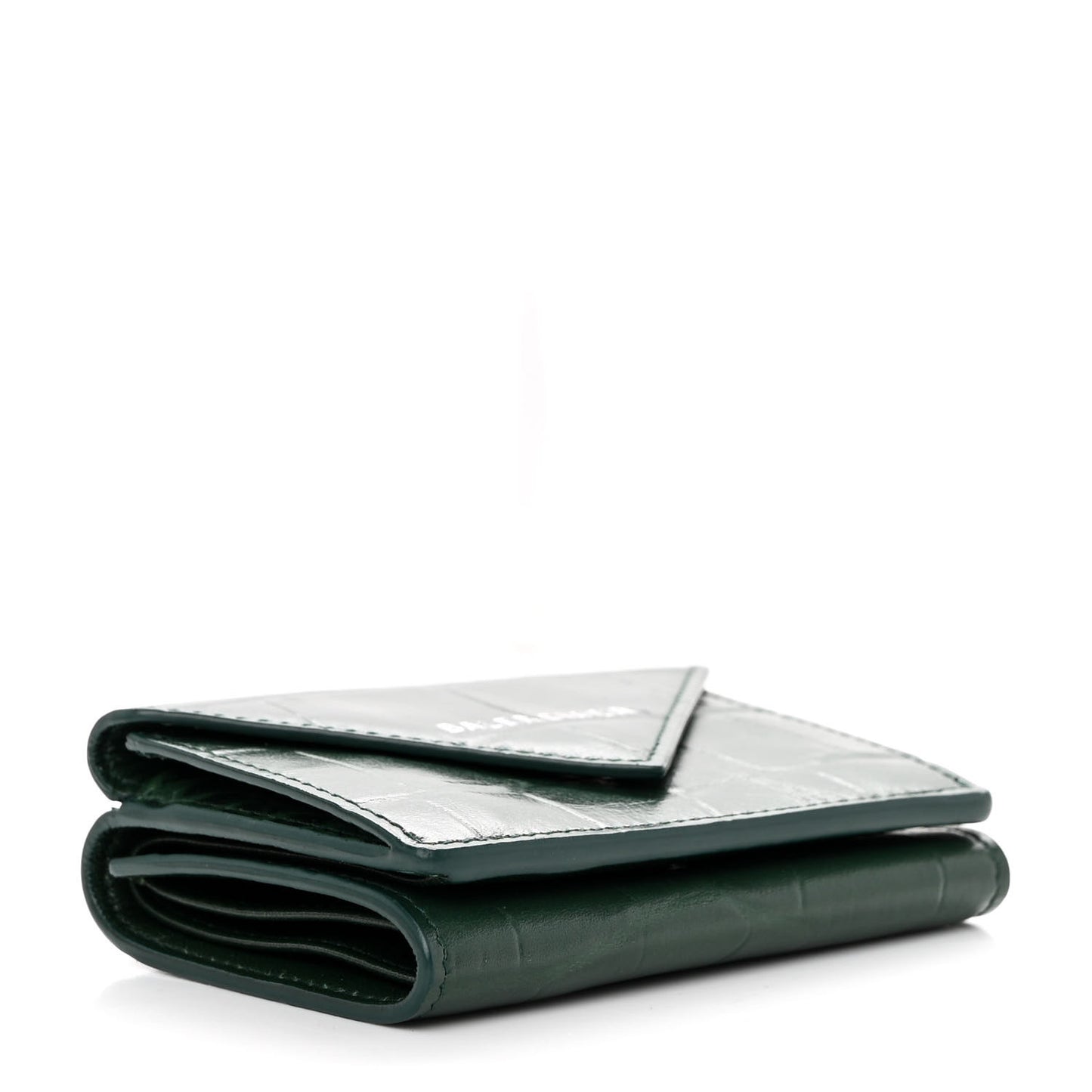 Calfskin Crocodile Embossed Mini Papier Wallet Dark Green