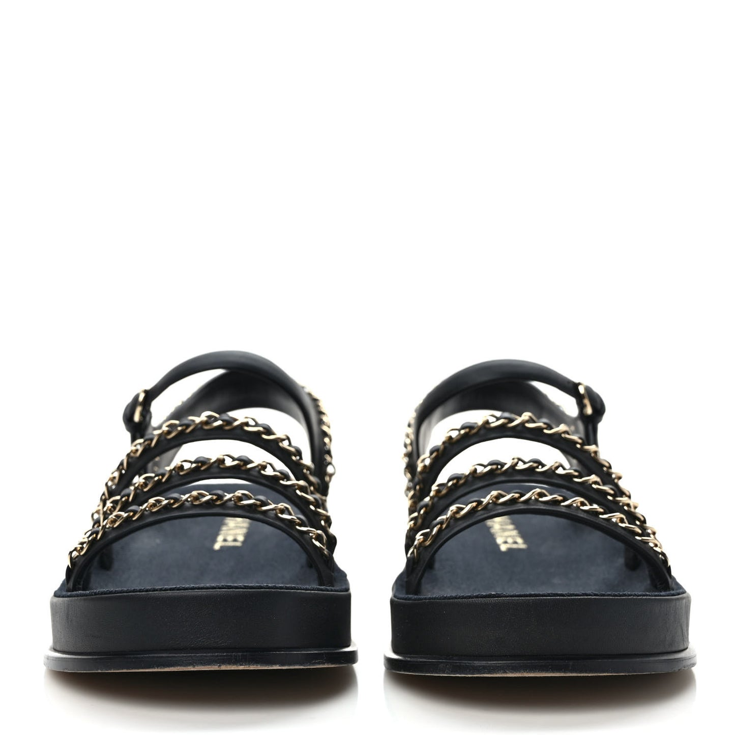 Calfskin Chain Platform Sandals 37 Black