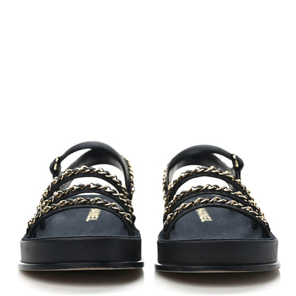 Chanel Calfskin Chain Platform Sandals 37 Black 2 of 8