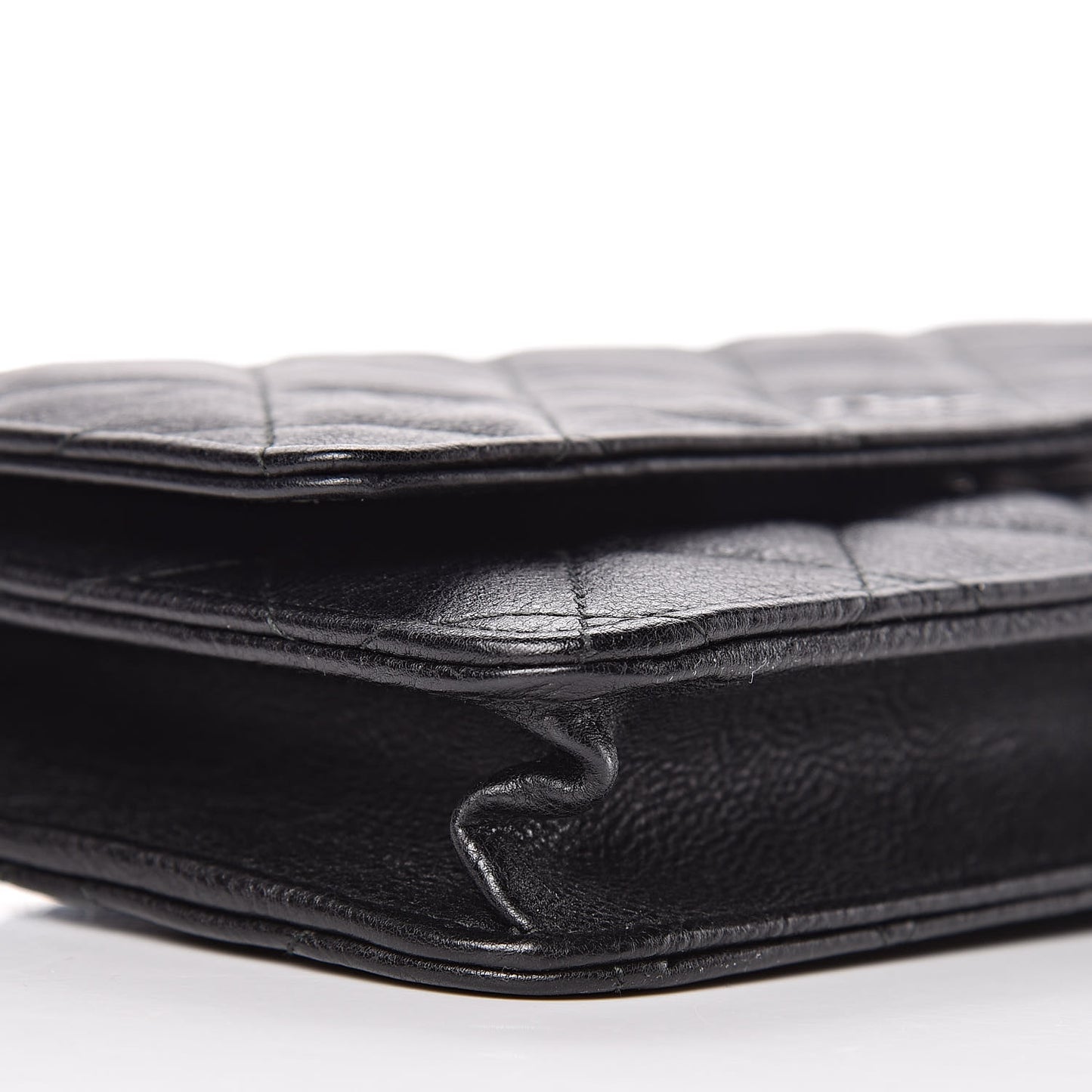 Crumpled Calfskin Quilted Wallet On Chain WOC So Black