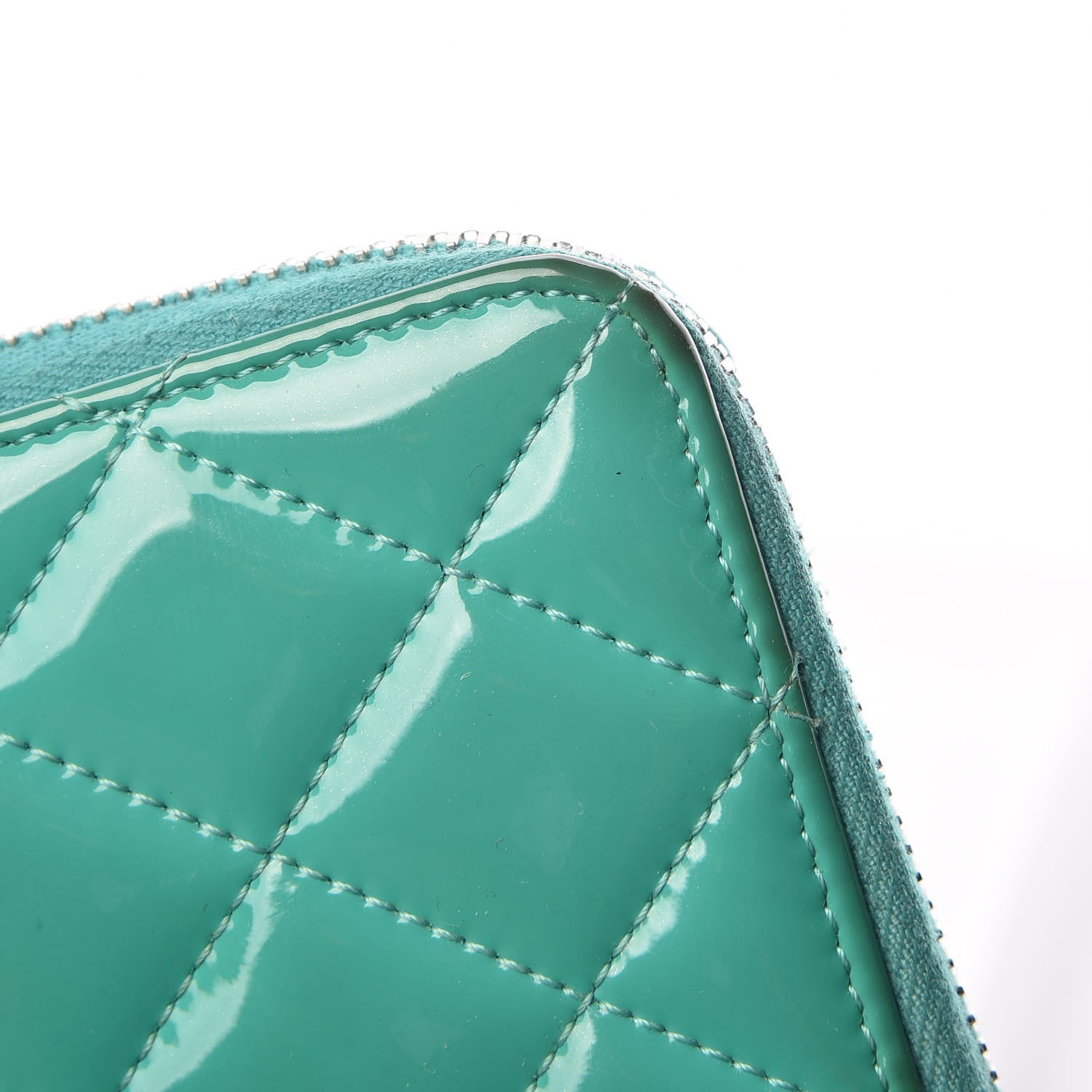 Chanel Patent Calfskin Quilted Large Gusset Zip Around Wallet Green 17 of 19