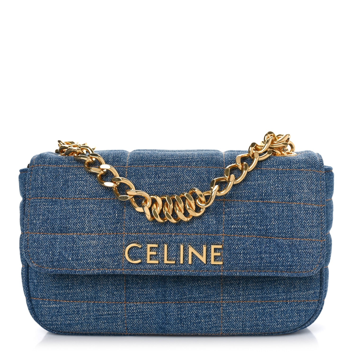 Celine Denim Matelasse Chain Shoulder Bag Blue 1 of 8