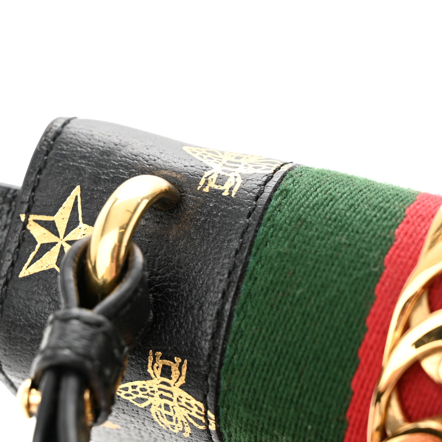 Textured Calfskin Bee Star Print Mini Sylvie Top Handle Bag Black