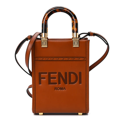 Fendi Vitello King Plexiglass Logo Embossed Mini Fendi Sunshine Shopper Tote Cuoio 1 of 10