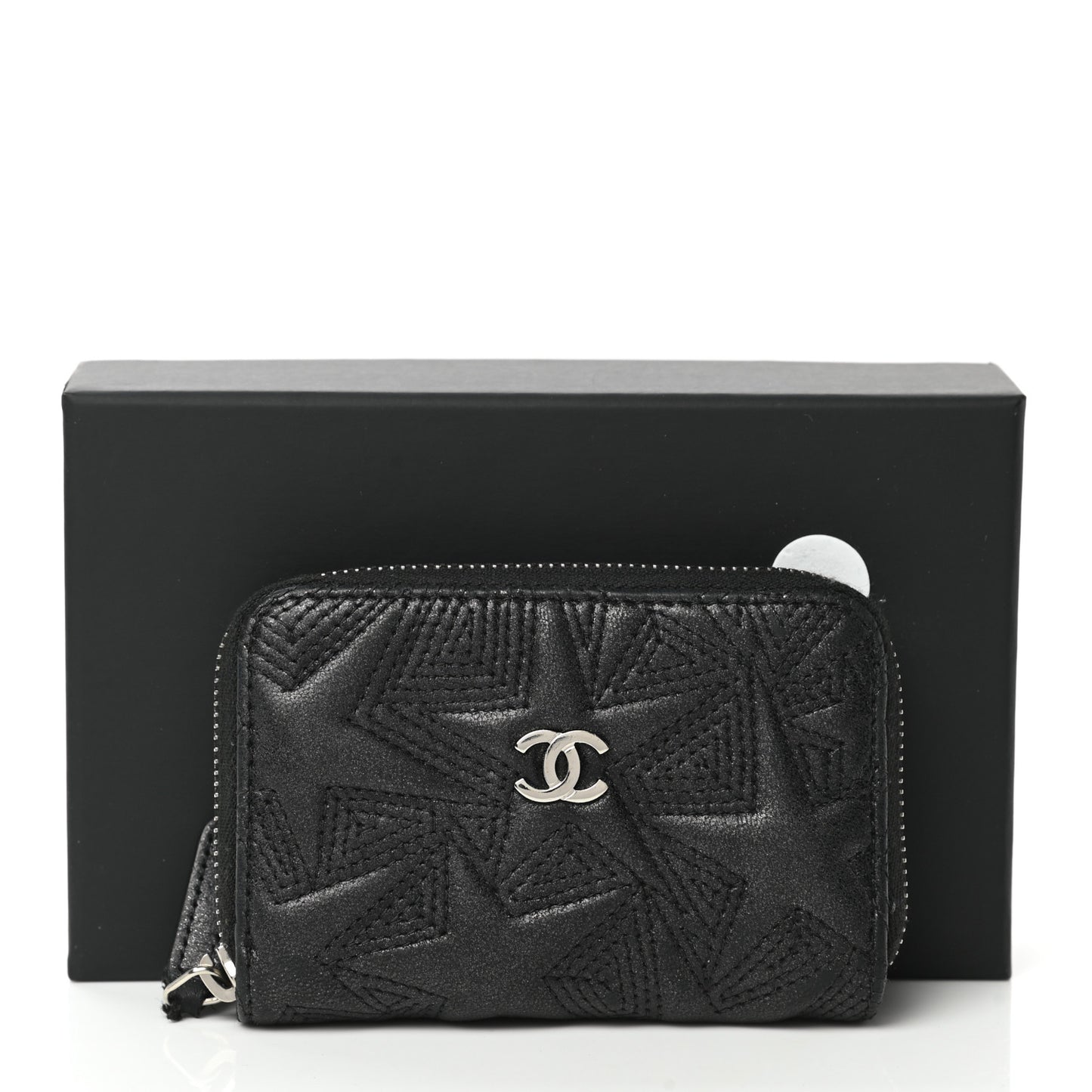 Metallic Lambskin Star Embossed Coin Purse Case Black